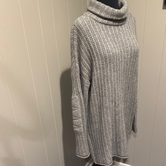 zadig&voltaire gray cashmere ribbed zipper sideseam hems elbow patch midi dress. - Picture 1 of 7